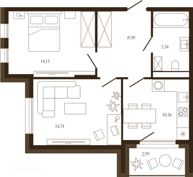 2-комнатная квартира 55.04 м² Сердце Лыткарино