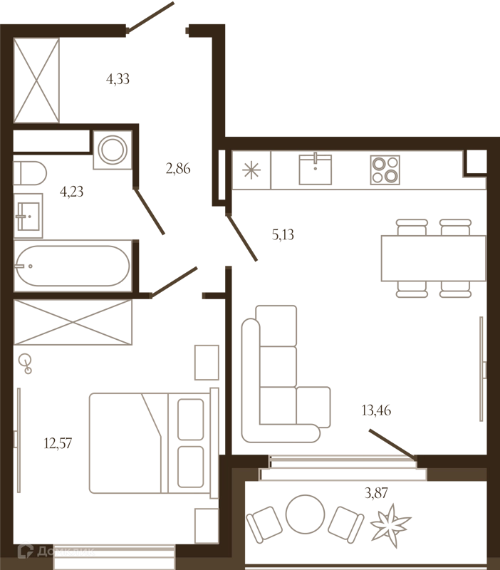 2-комнатная квартира 44.52 м² Сердце Лыткарино