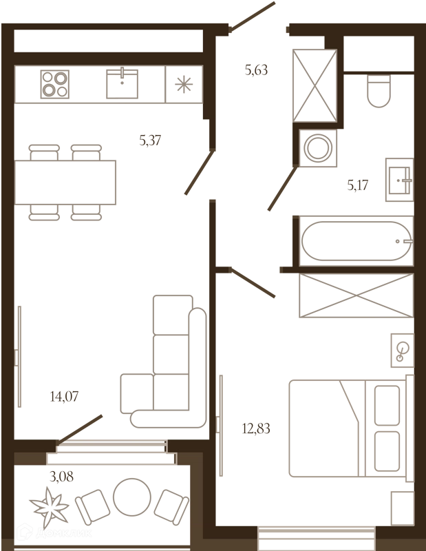 2-комнатная квартира 44.61 м² Сердце Лыткарино