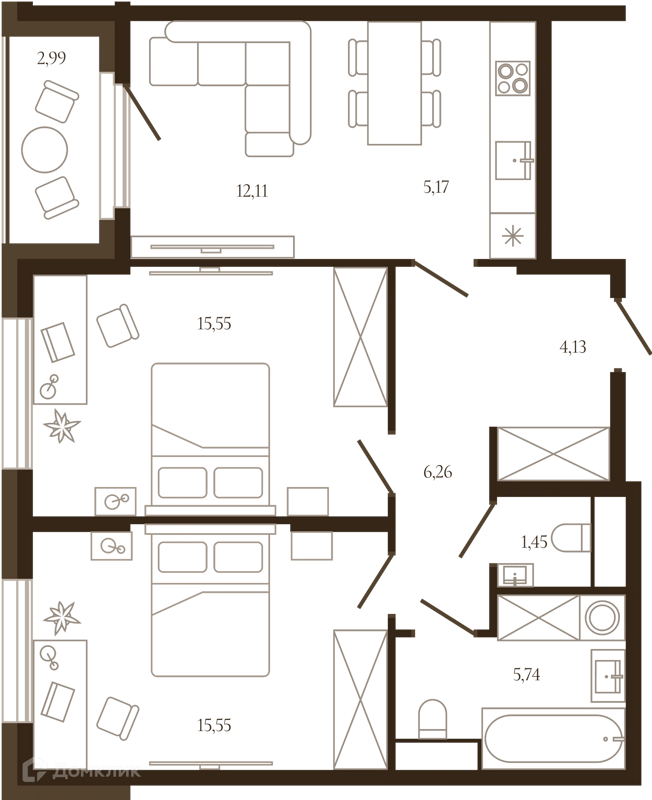 3-комнатная квартира 67.46 м² Сердце Лыткарино