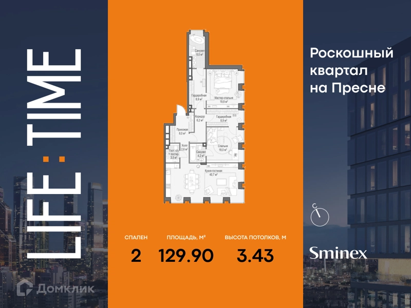 2-комнатная квартира 129.9 м² Квартал Life Time