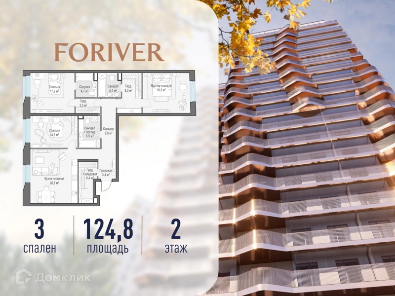 3-комнатная квартира 124.8 м² Квартал Foriver