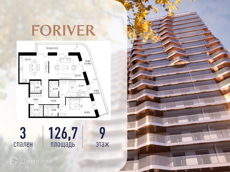 3-комнатная квартира 126.7 м² Квартал Foriver