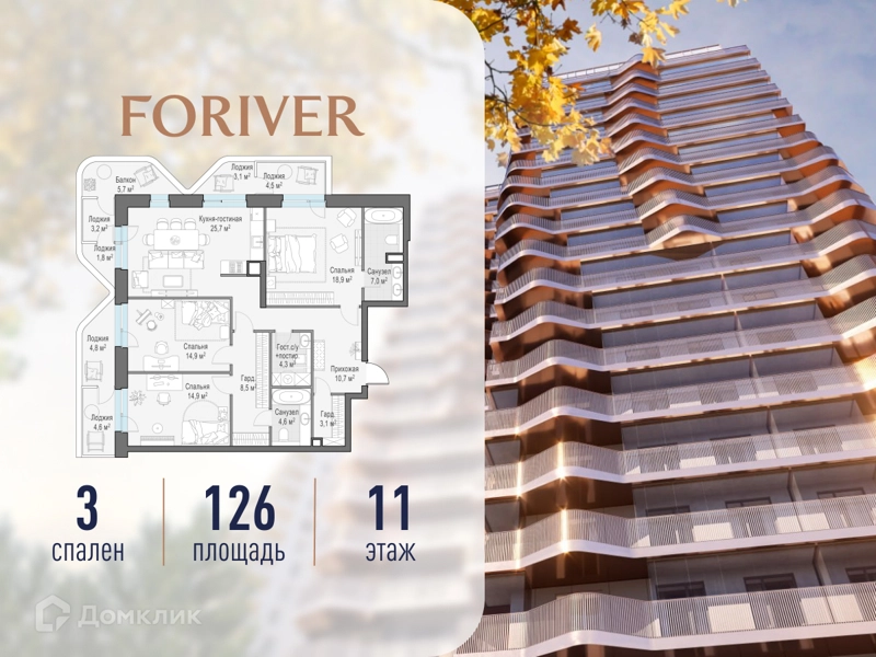 3-комнатная квартира 126 м² Квартал Foriver