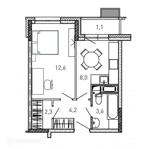 1-комнатная квартира 31.8 м² Квартал Светлый