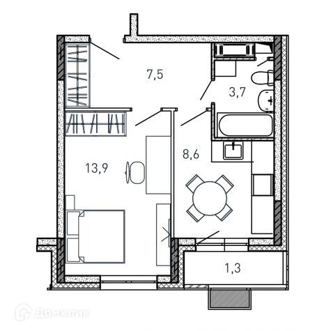 1-комнатная квартира 35 м² Квартал Светлый