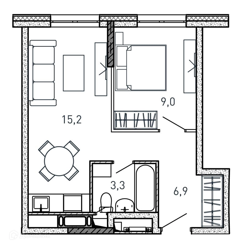 1-комнатная квартира 34.4 м² Квартал Светлый