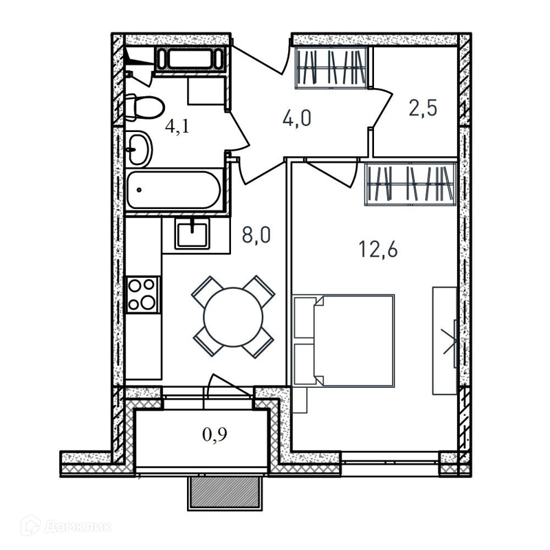 1-комнатная квартира 32.1 м² Квартал Светлый