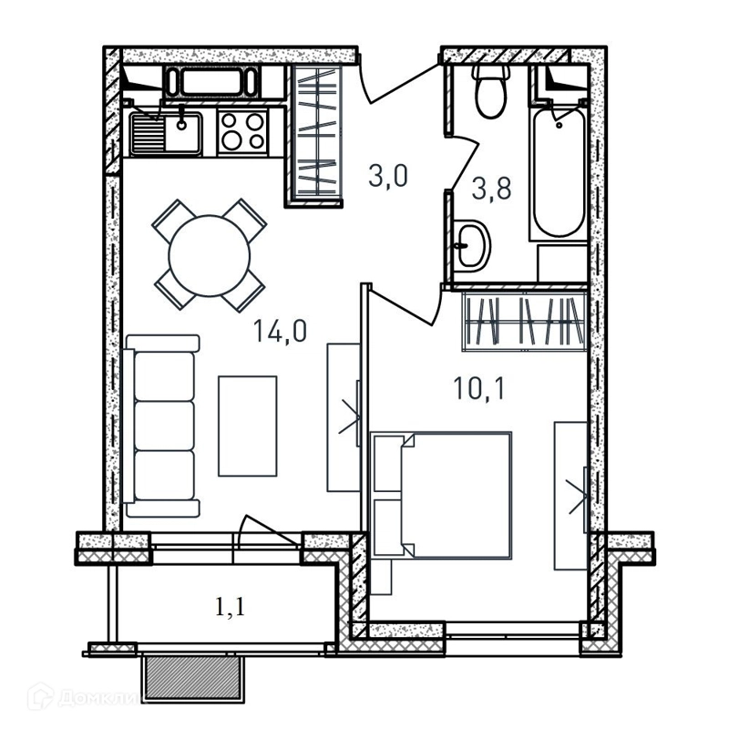 1-комнатная квартира 32 м² Квартал Светлый
