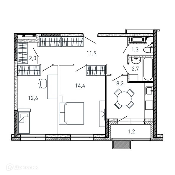 2-комнатная квартира 54.3 м² Квартал Светлый