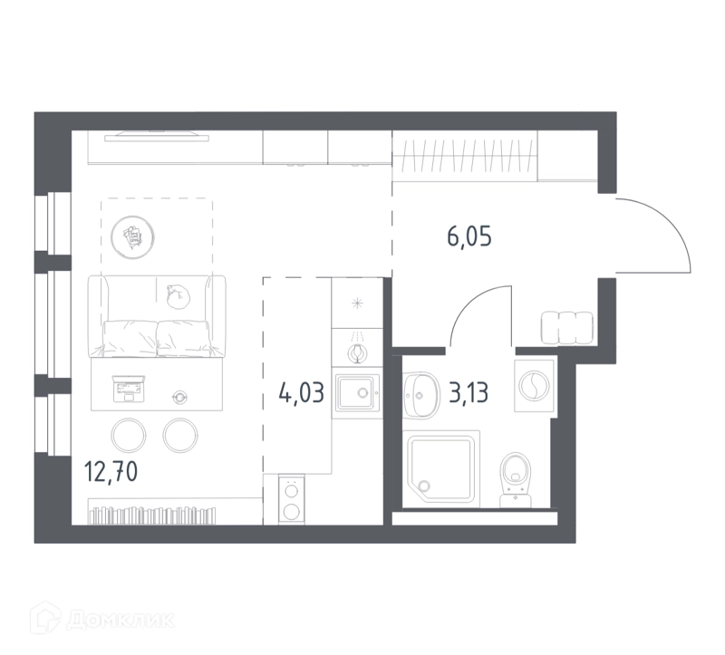 Студия 25.91 м² Квартал Авиаторов