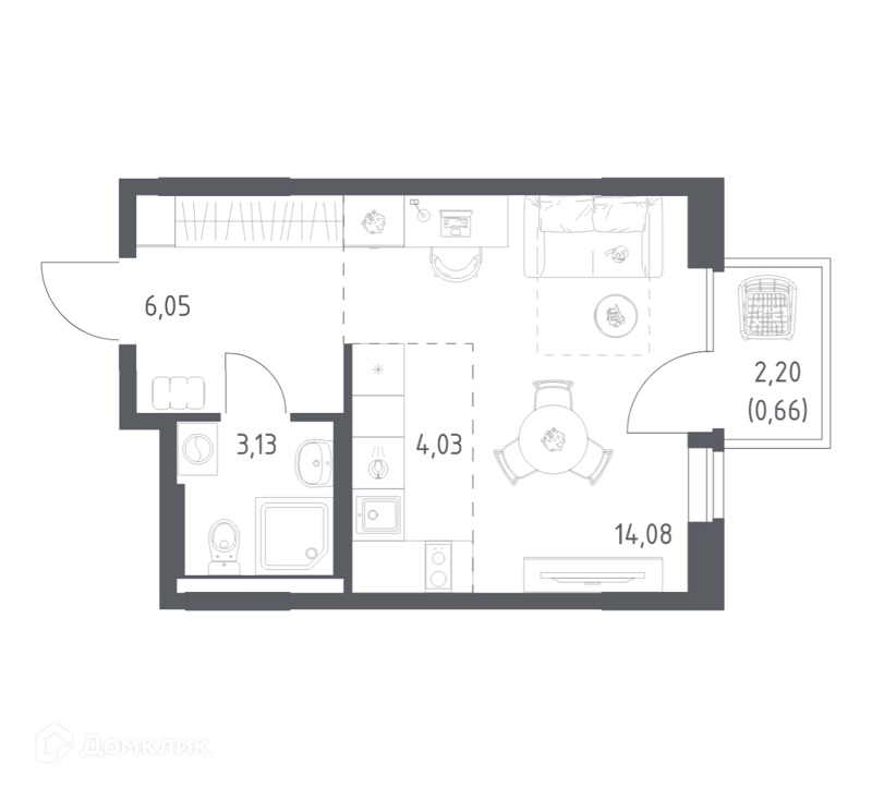 Студия 27.95 м² Квартал Авиаторов