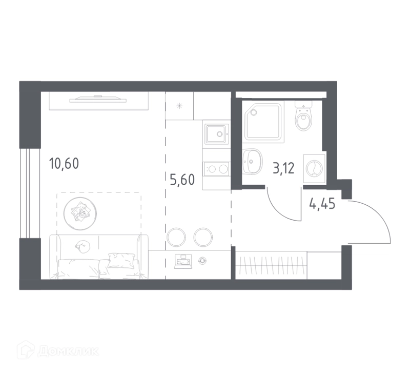 Студия 23.77 м² Квартал Авиаторов