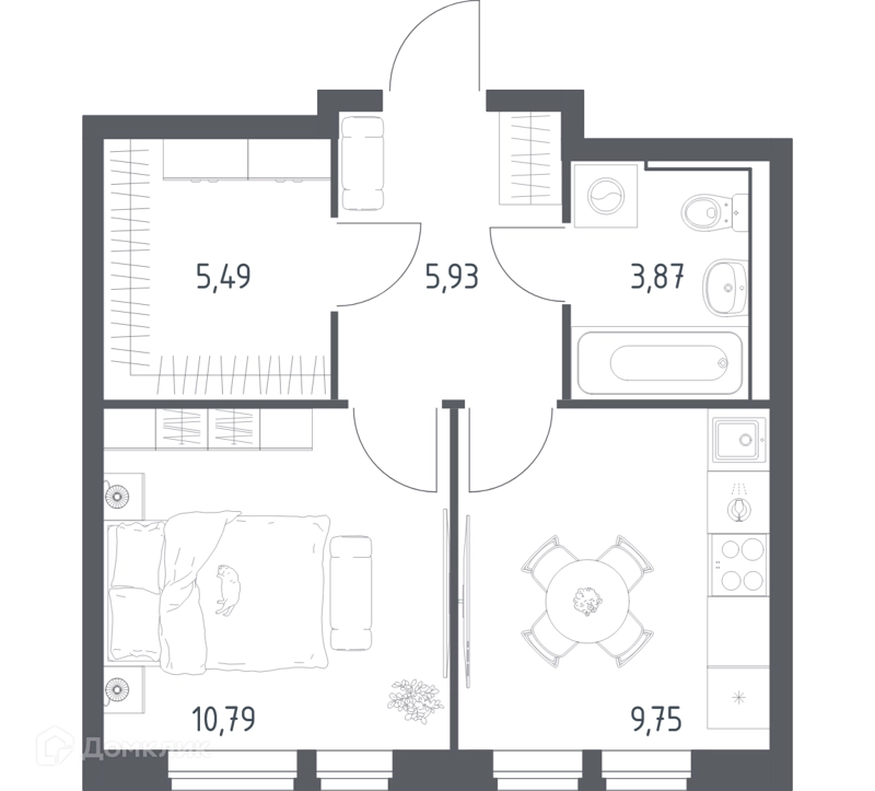 1-комнатная квартира 35.83 м² Квартал Авиаторов
