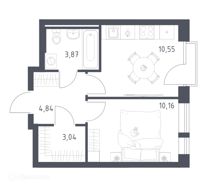 1-комнатная квартира 32.46 м² Квартал Авиаторов