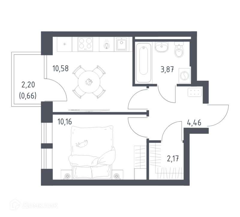 1-комнатная квартира 31.86 м² Квартал Авиаторов