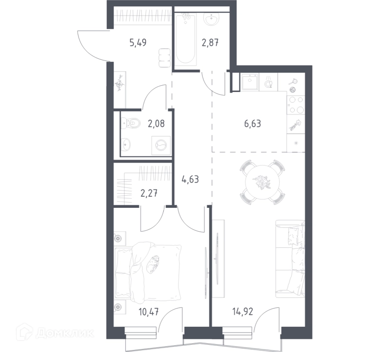 1-комнатная квартира 48.3 м² Квартал Авиаторов