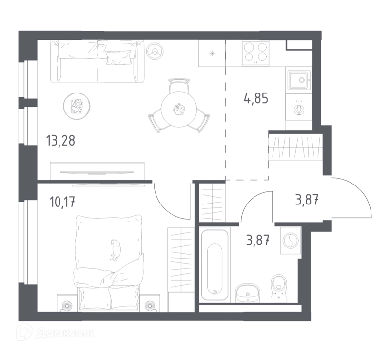 1-комнатная квартира 36.04 м² Квартал Авиаторов