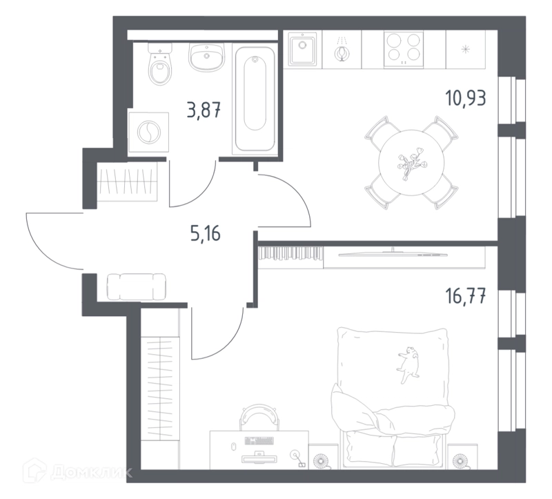 1-комнатная квартира 36.73 м² Квартал Авиаторов