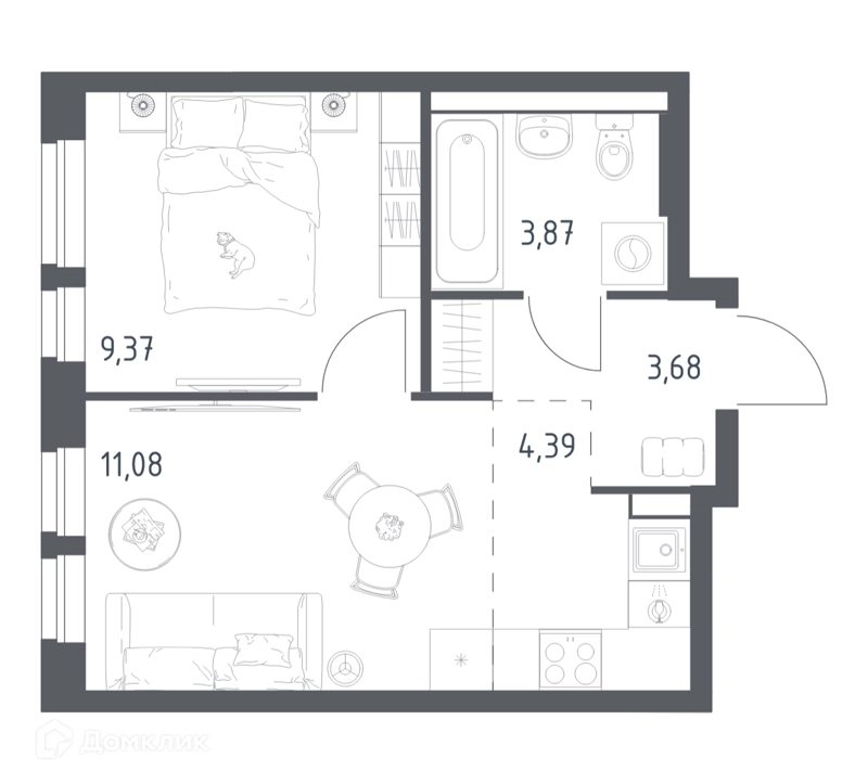 1-комнатная квартира 32.39 м² Квартал Авиаторов