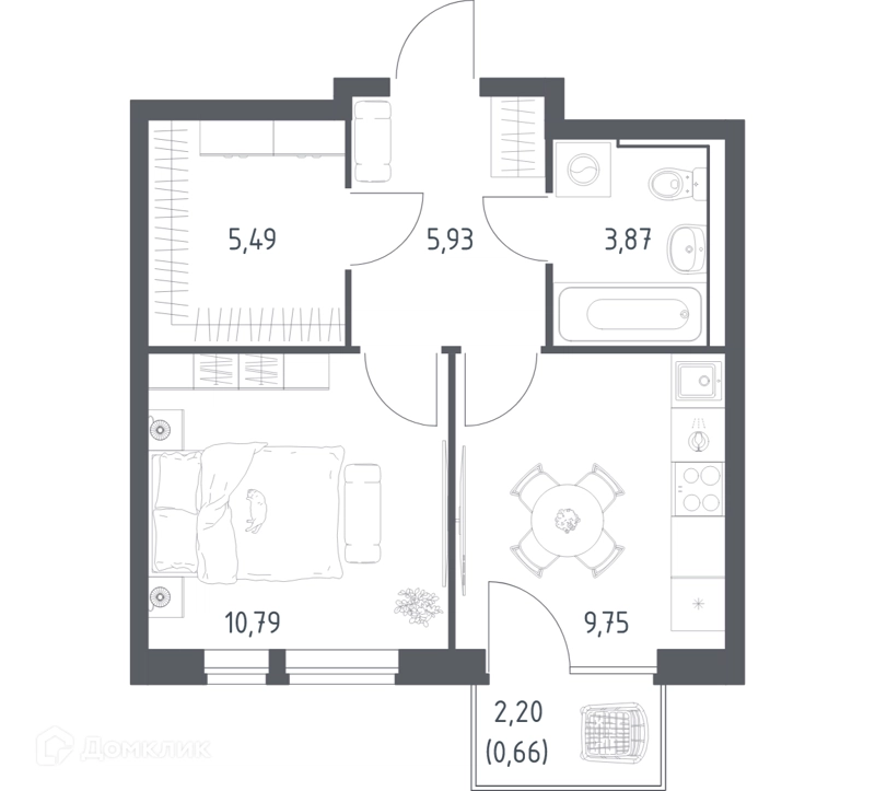 1-комнатная квартира 36.49 м² Квартал Авиаторов