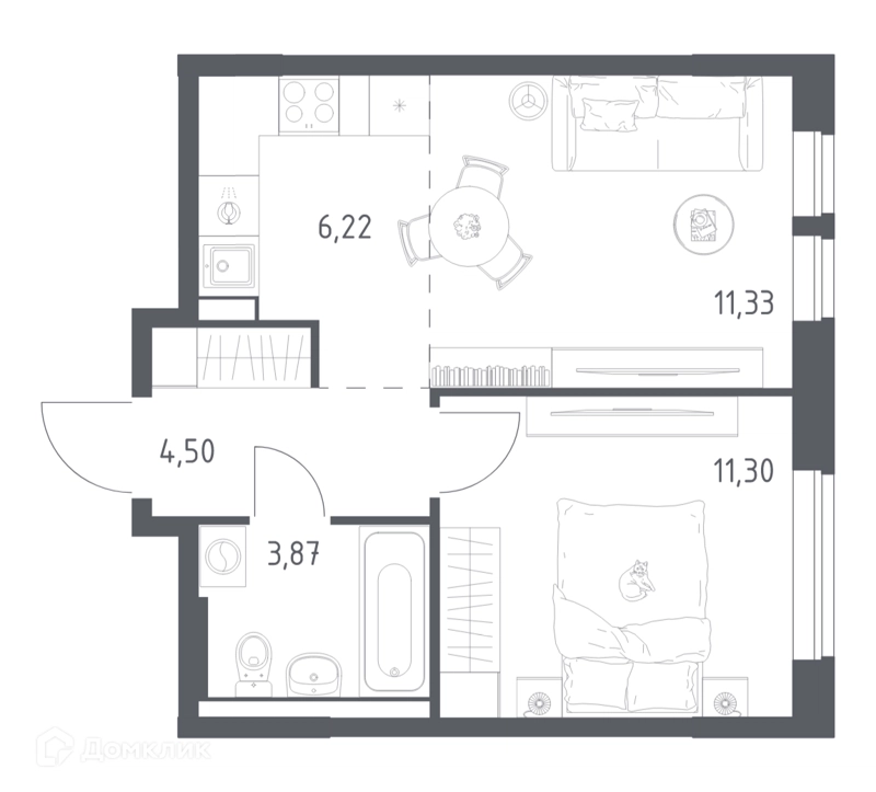 1-комнатная квартира 37.22 м² Квартал Авиаторов