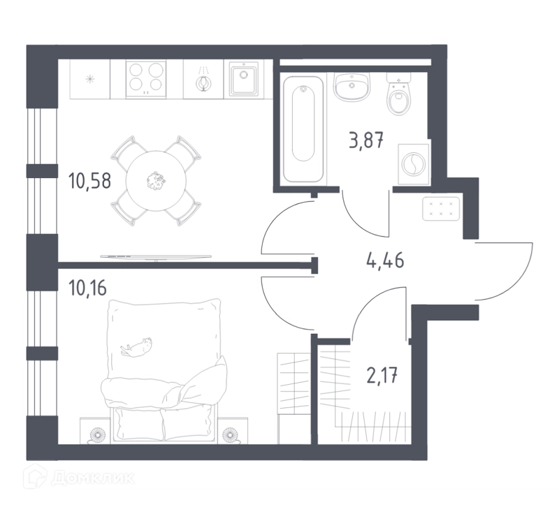 1-комнатная квартира 31.24 м² Квартал Авиаторов