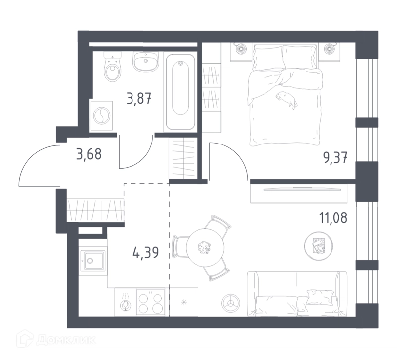 1-комнатная квартира 32.39 м² Квартал Авиаторов