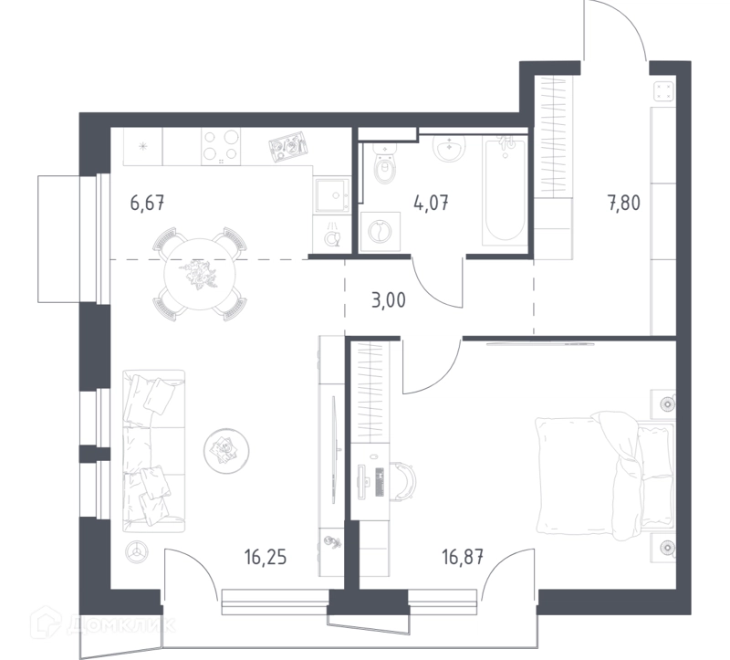 1-комнатная квартира 54 м² Квартал Авиаторов