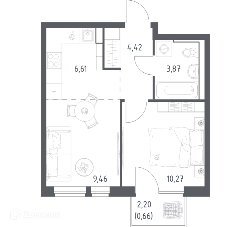 1-комнатная квартира 35.29 м² Квартал Авиаторов