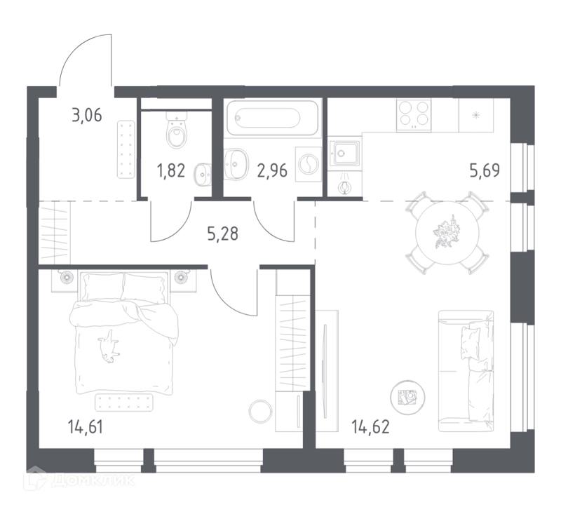 1-комнатная квартира 48.04 м² Квартал Авиаторов
