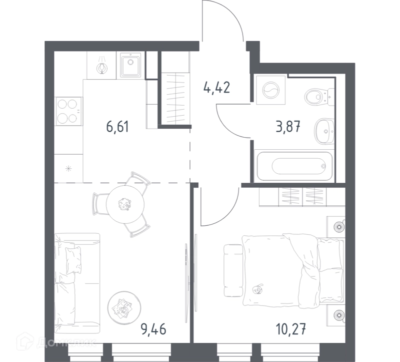 1-комнатная квартира 34.63 м² Квартал Авиаторов