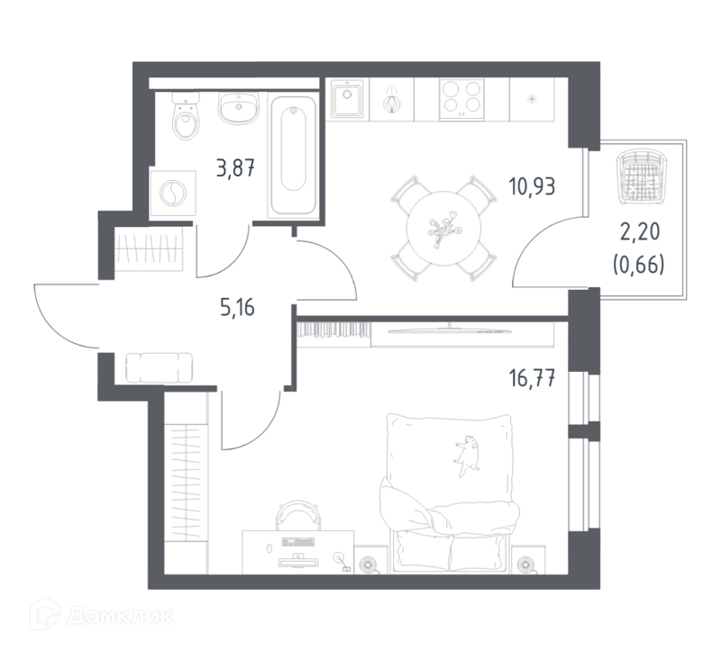 1-комнатная квартира 37.39 м² Квартал Авиаторов