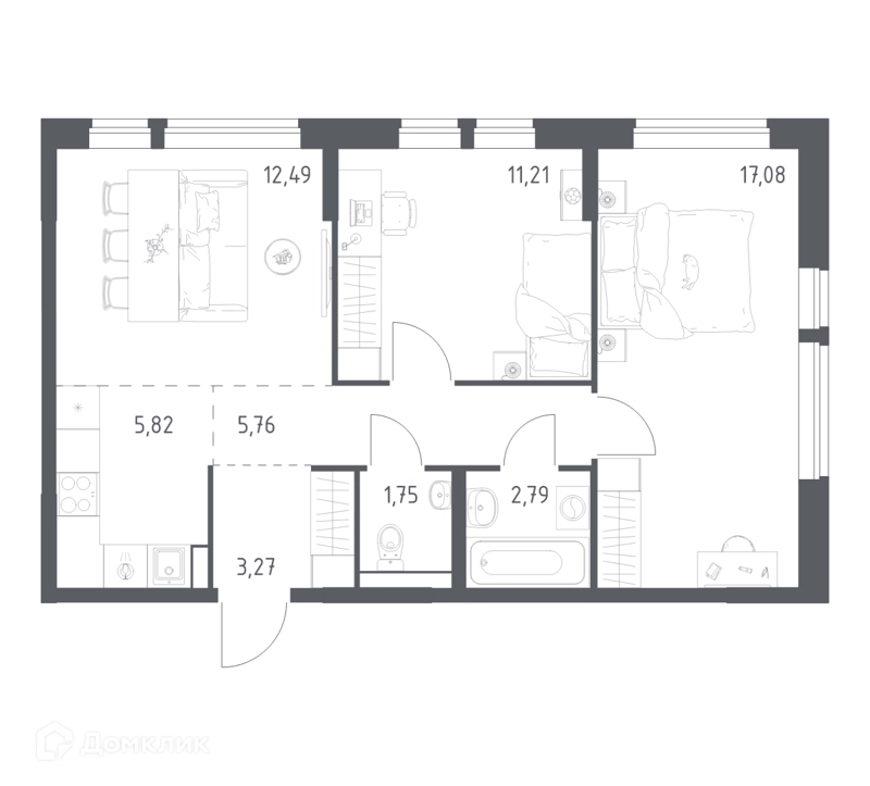 2-комнатная квартира 60.17 м² Квартал Авиаторов
