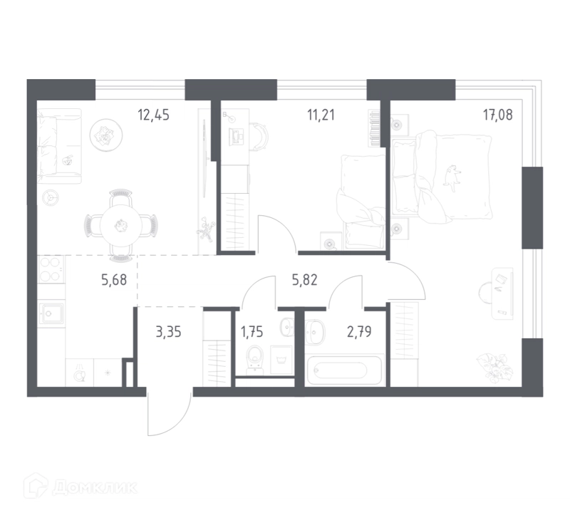 2-комнатная квартира 60.13 м² Квартал Авиаторов