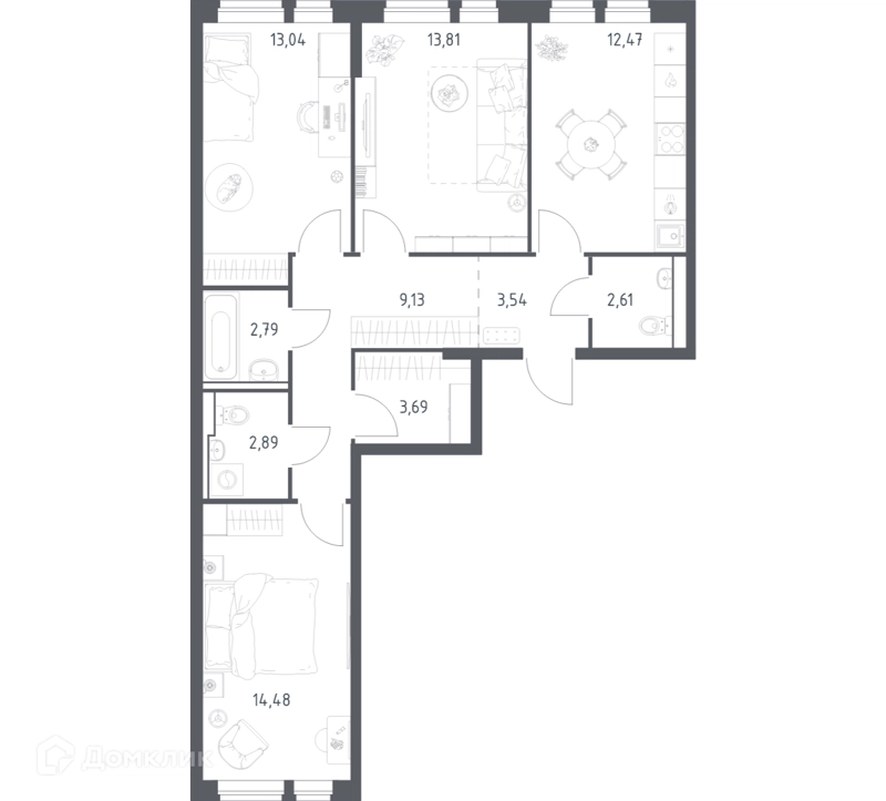 3-комнатная квартира 78.45 м² Квартал Авиаторов