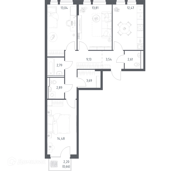 3-комнатная квартира 79.11 м² Квартал Авиаторов