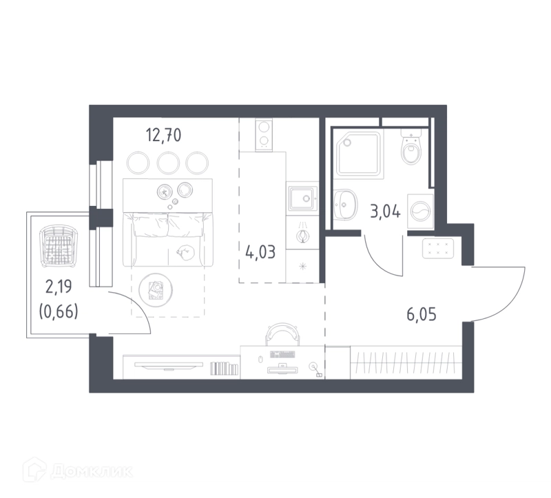 Студия 26.48 м² Новое Видное