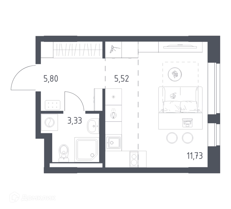 Студия 26.38 м² Новое Видное