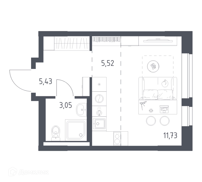 Студия 25.73 м² Новое Видное