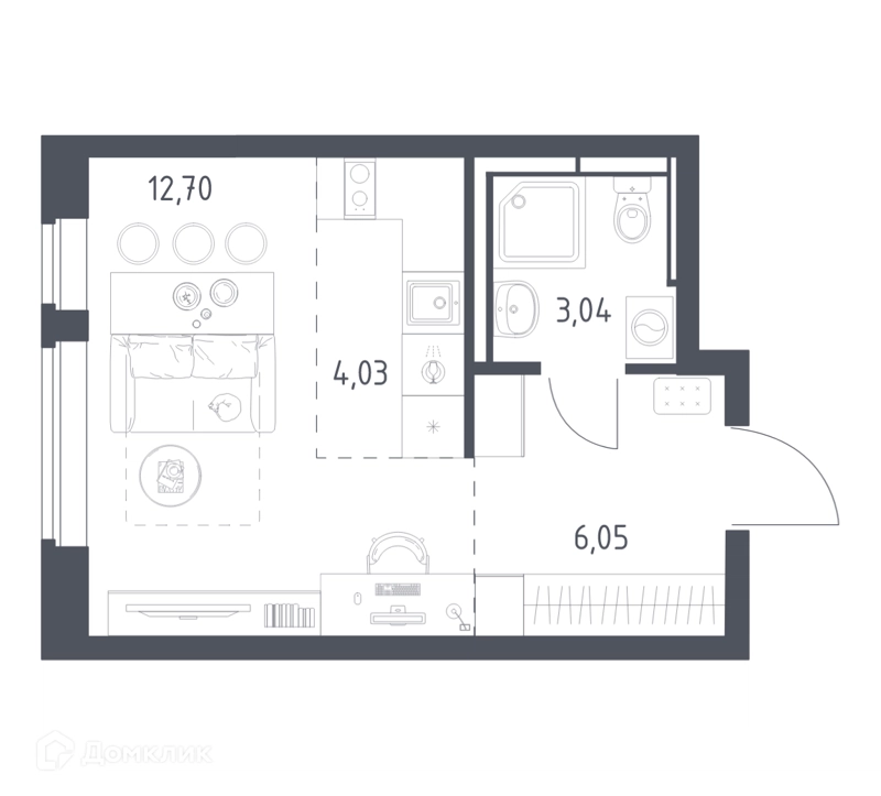 Студия 25.82 м² Новое Видное