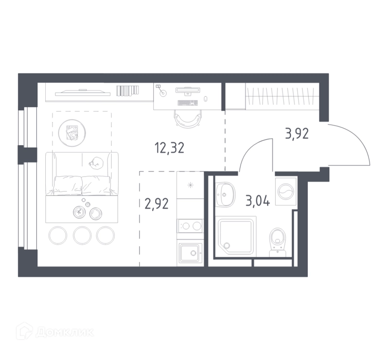 Студия 22.2 м² Новое Видное