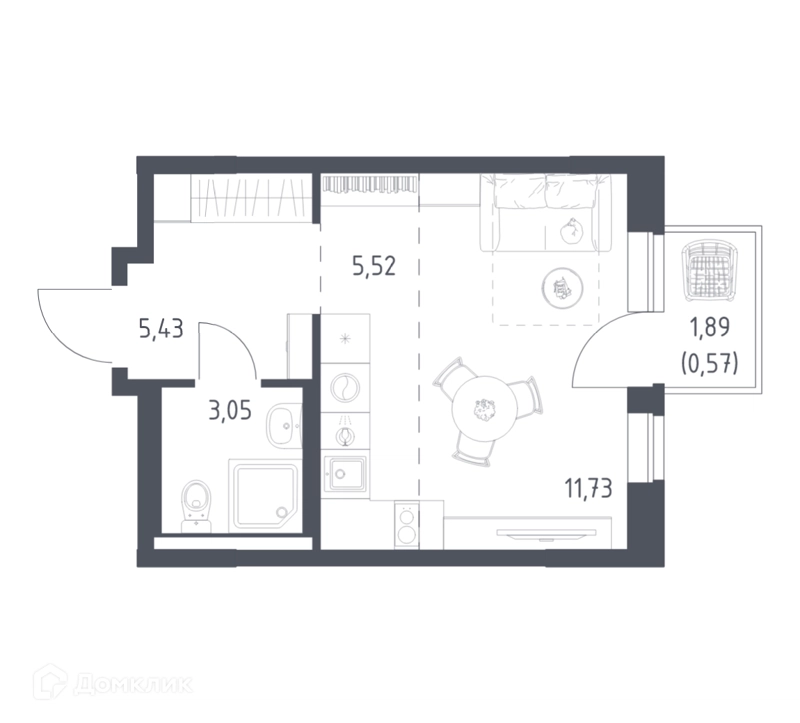 Студия 26.3 м² Новое Видное