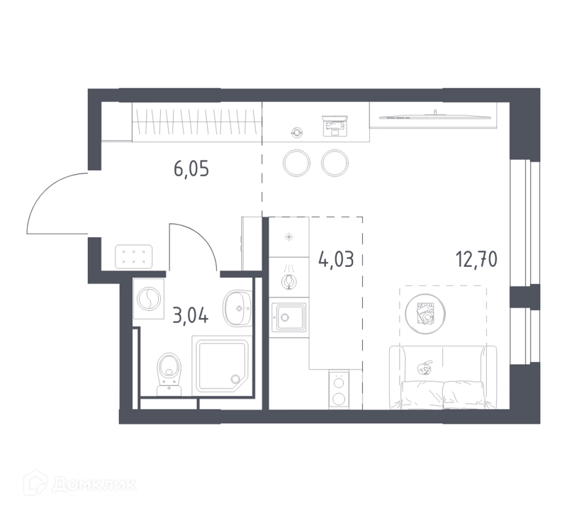 Студия 25.6 м² Новое Видное