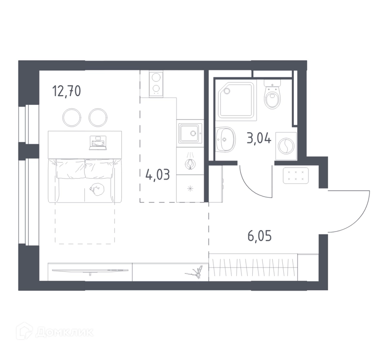 Студия 25.7 м² Новое Видное