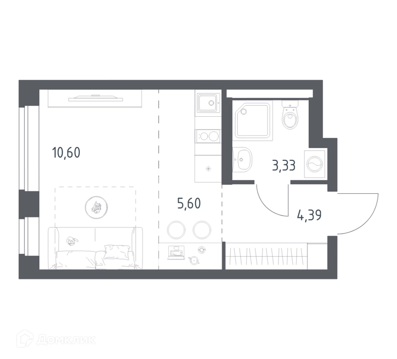 Студия 23.92 м² Новое Видное