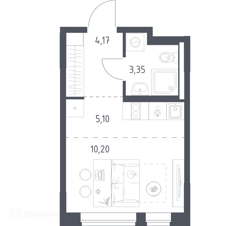 Студия 22.82 м² Новое Видное