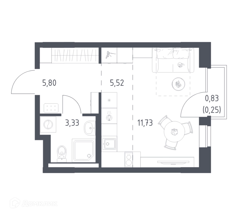 Студия 26.63 м² Новое Видное
