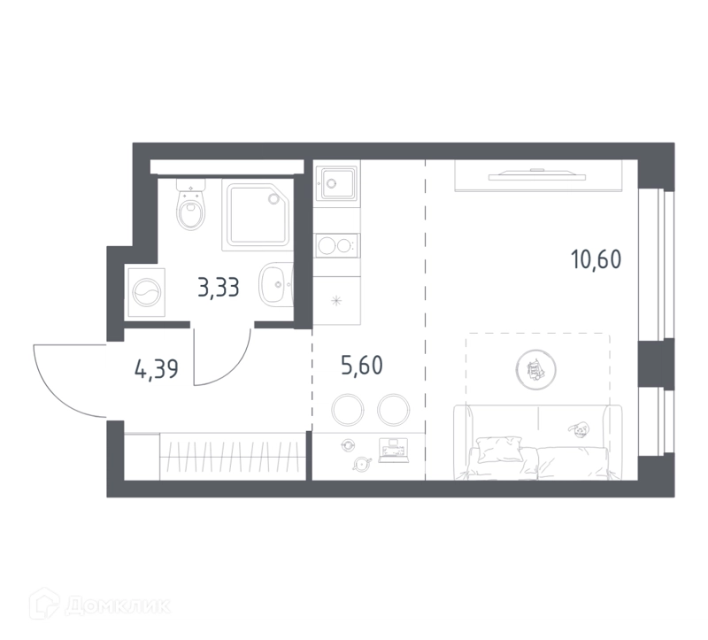 Студия 23.92 м² Новое Видное