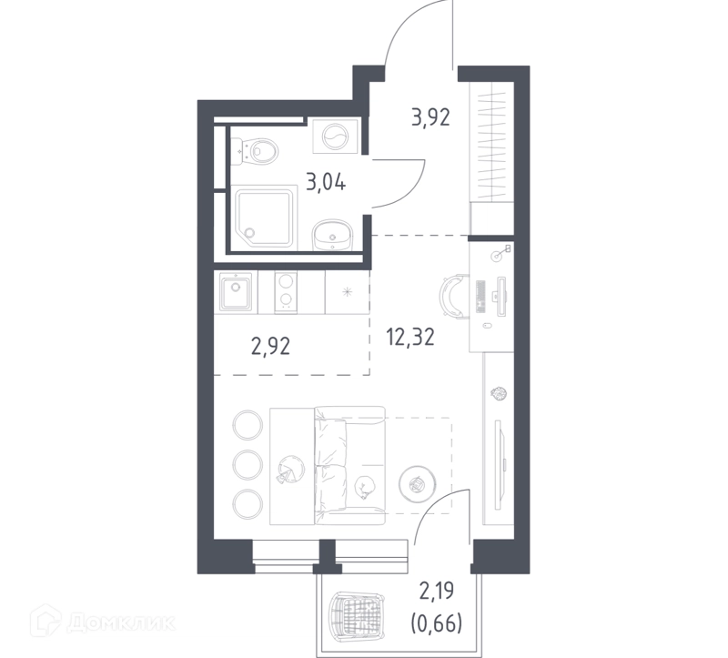 Студия 22.86 м² Новое Видное